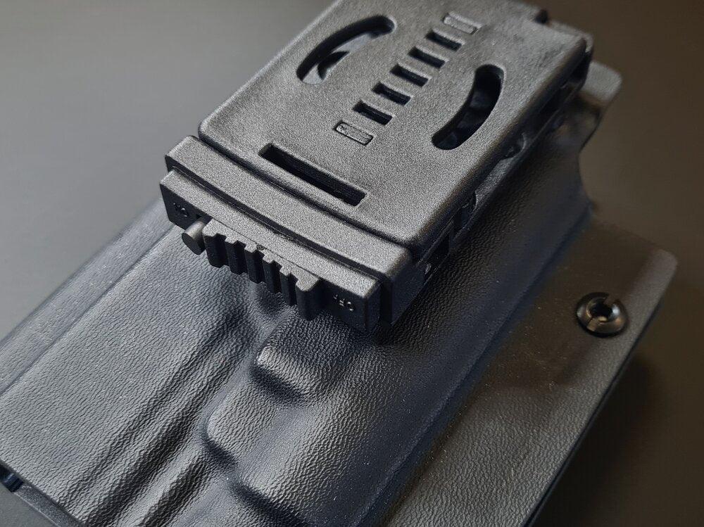 Kydex Customs DCL Combat Loops (Belt Mounting) in black mounted on holster from side