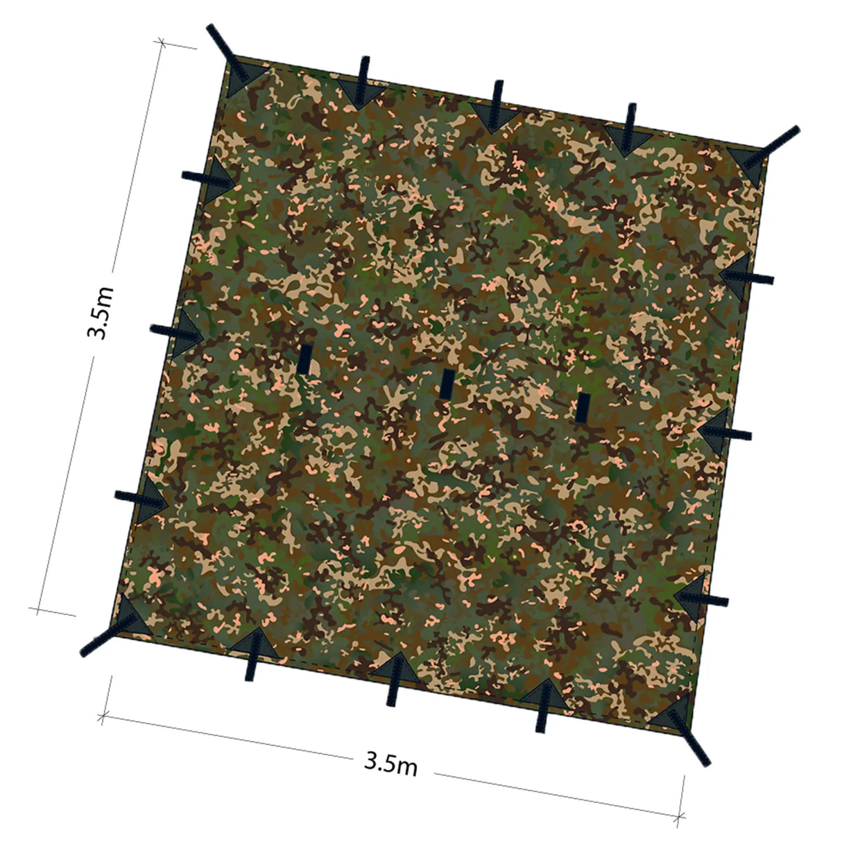 DD Tarp 3.5x3.5 in MC Camo dimensions on white background