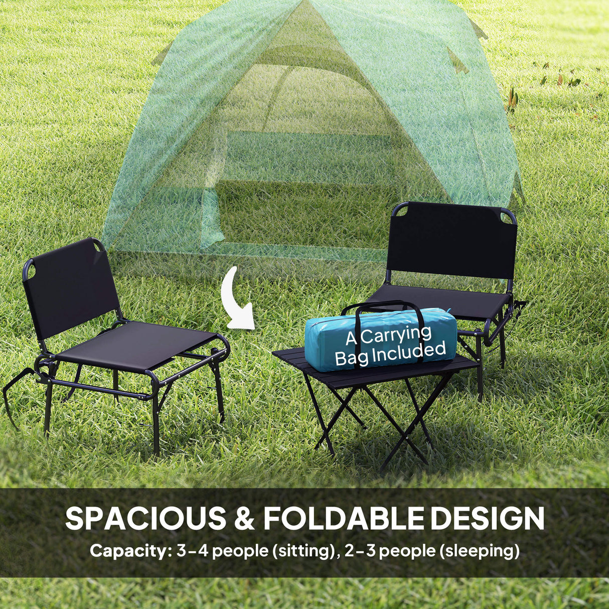 Outsunny 3-4 Person Camping Tent - Navy Blue & Light Blue interior mesh window