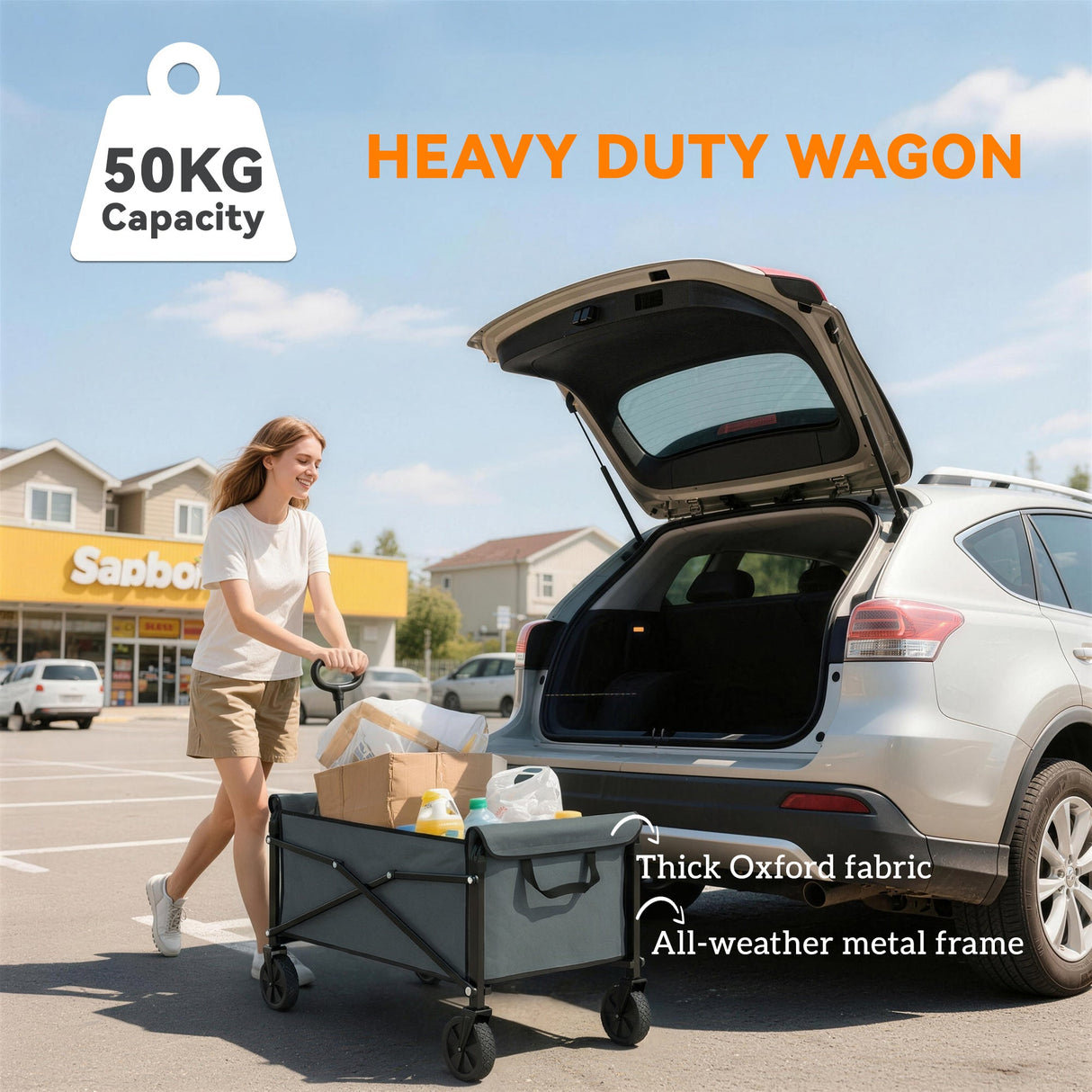 Outsunny 81L Festival Trolley on Wheels - Grey carry handle folded