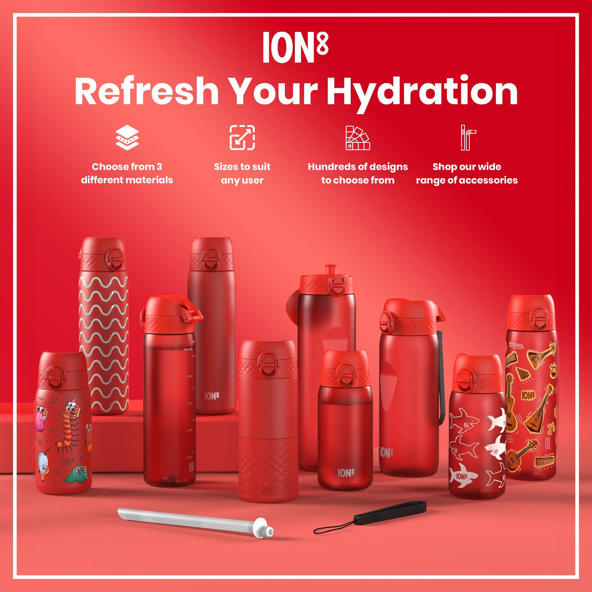 ION8 Leak Proof 1 Litre Thermal Water Bottle, Insulated Steel, Red, 1L