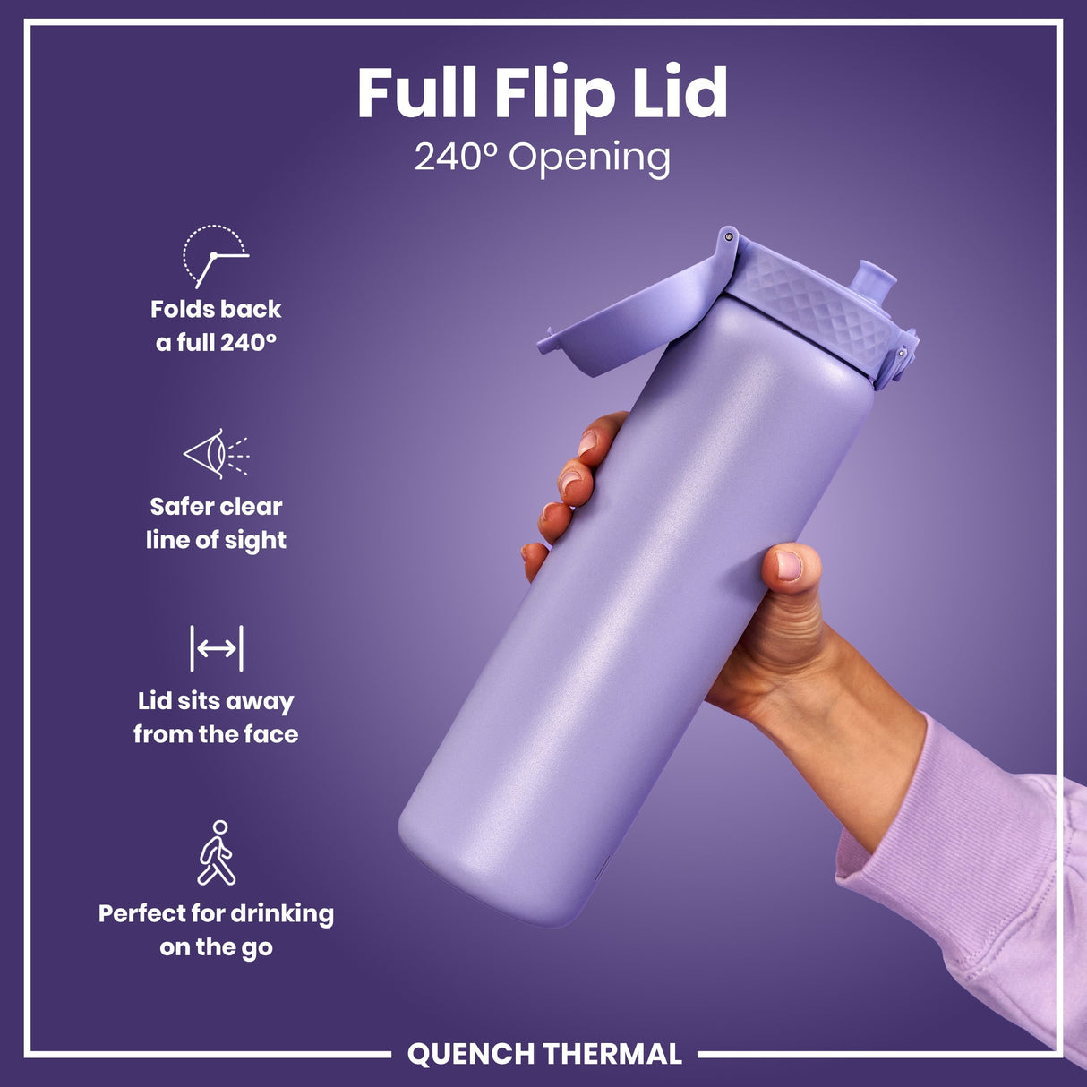 ION8 Leak Proof 1 Litre Thermal Water Bottle, Insulated Steel, Light Purple, 1L