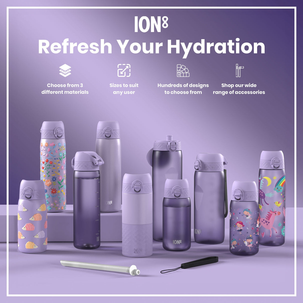 ION8 Leak Proof 1 Litre Thermal Water Bottle, Insulated Steel, Light Purple, 1L