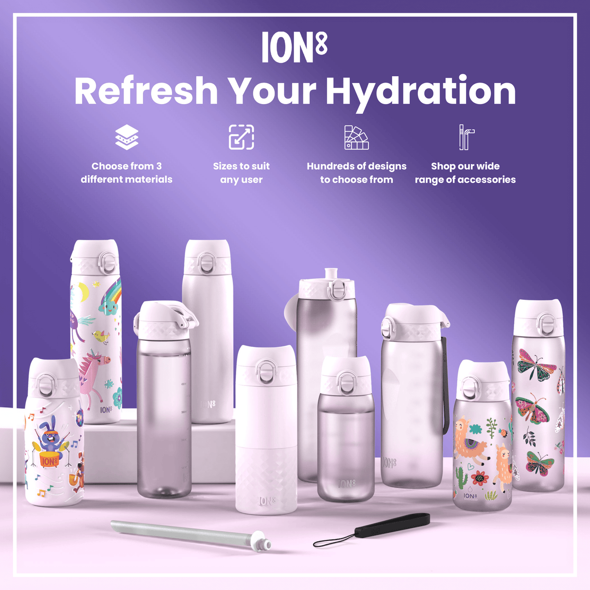 ION8 Steel Slim Leak Proof Water Bottle, Lilac Dusk, 600ml