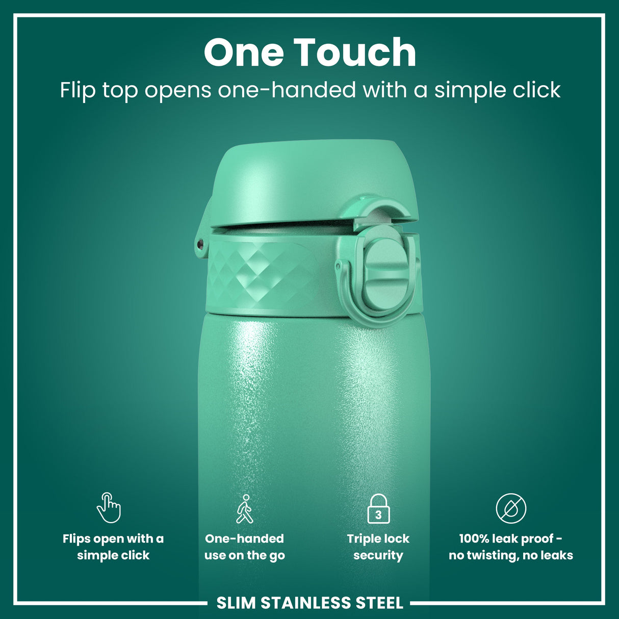 ION8 Steel Slim Leak Proof Water Bottle, Teal, 600ml