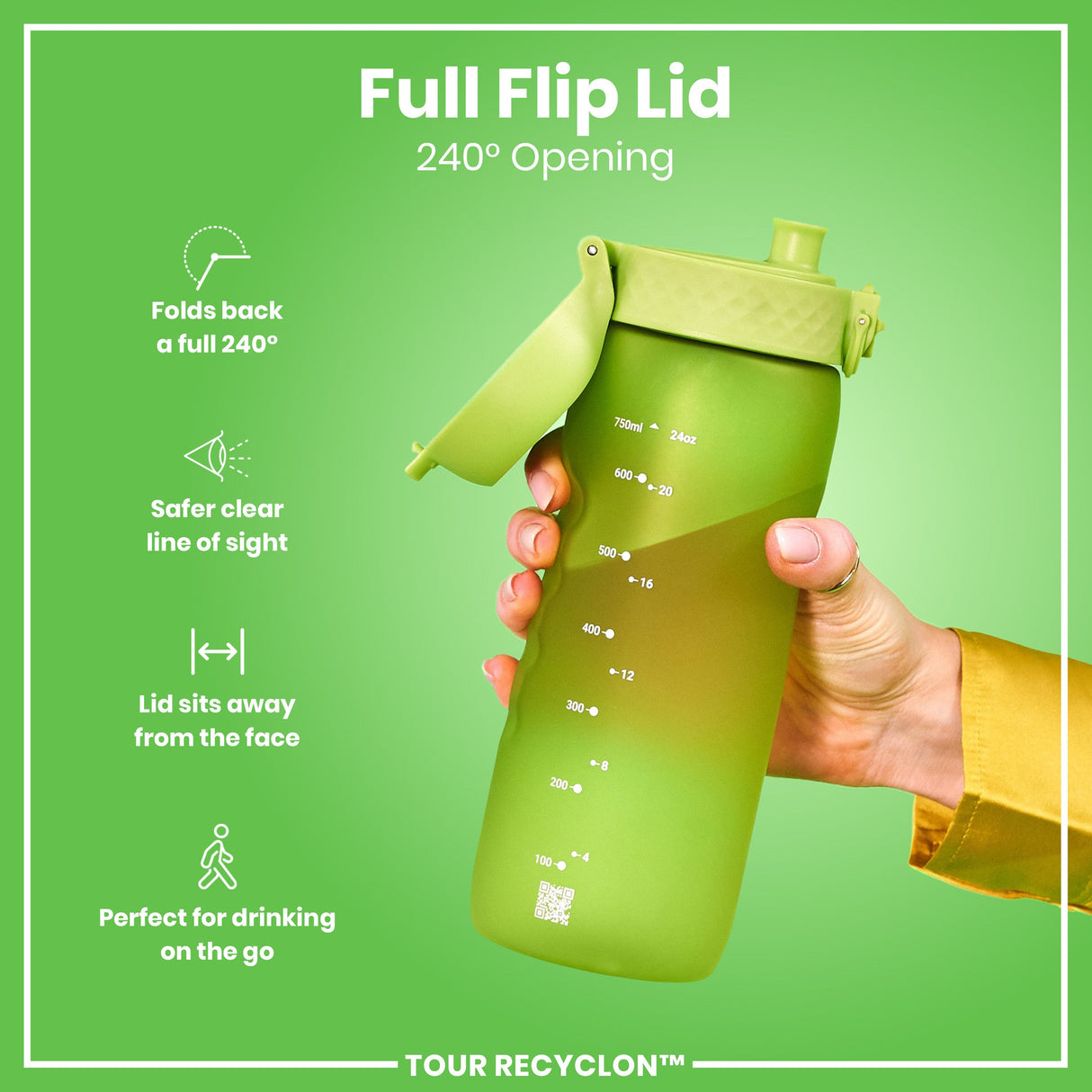 ION8 Recyclon Leak Proof Water Bottle, Green, 750ml