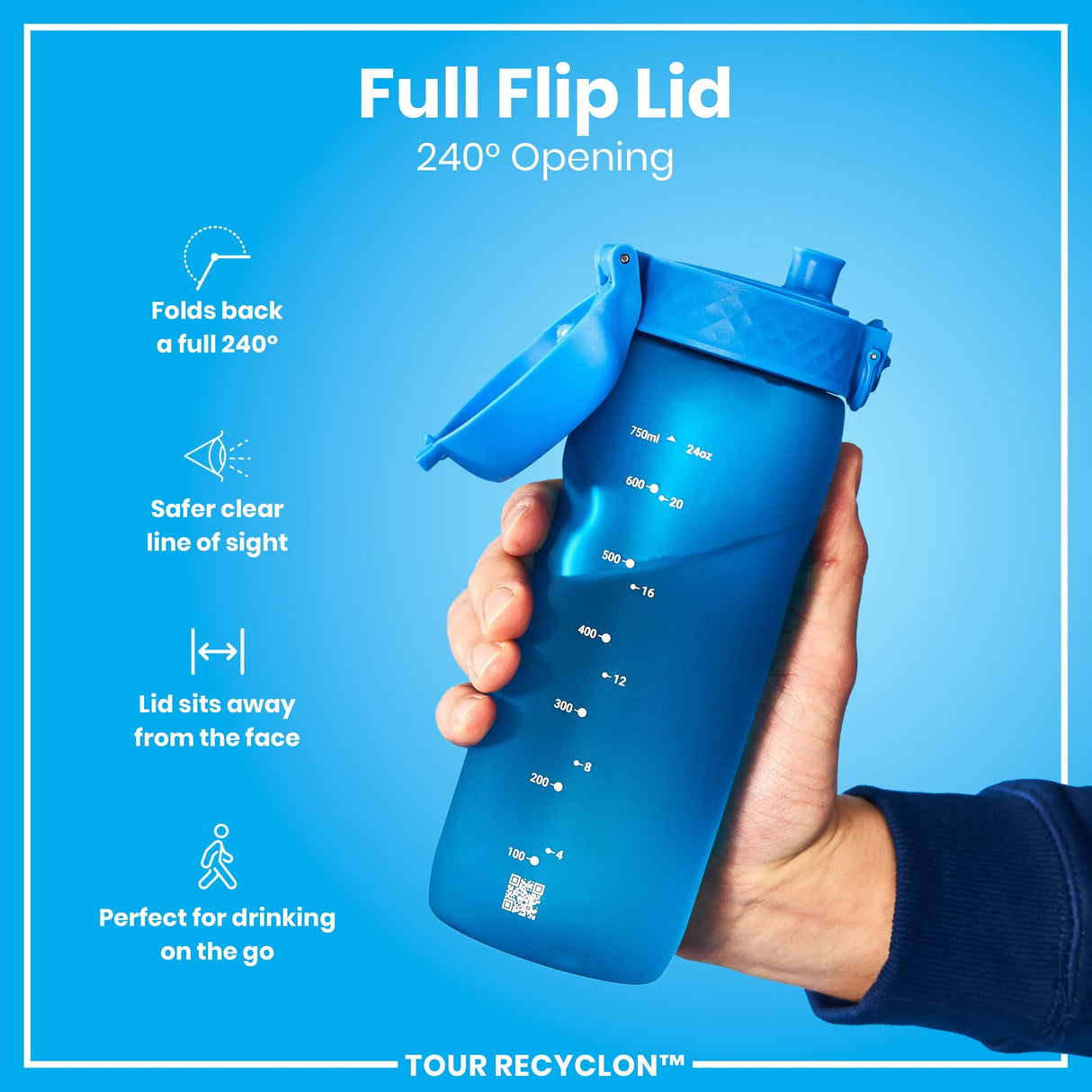 ION8 Recyclon Leak Proof Water Bottle, Blue, 750ml