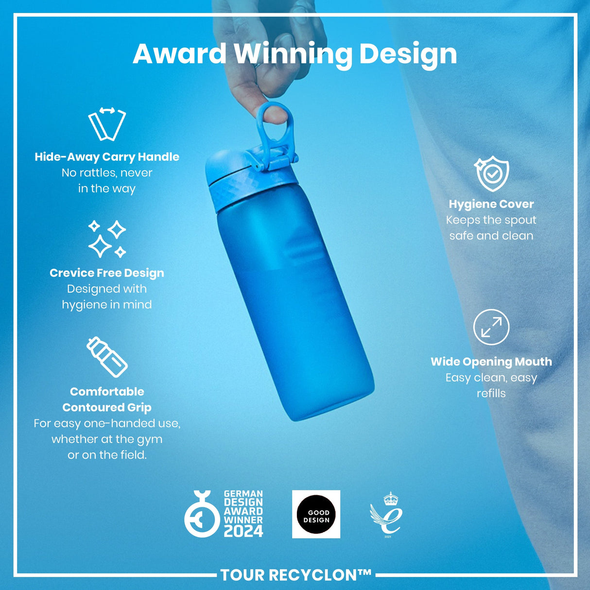 ION8 Recyclon Leak Proof Water Bottle, Blue, 750ml