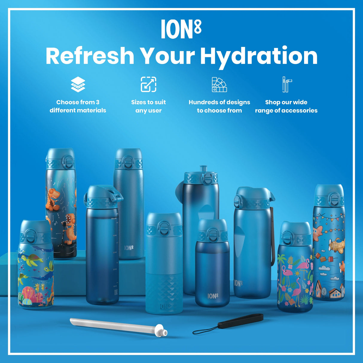 ION8 Recyclon Leak Proof Water Bottle, Blue, 750ml