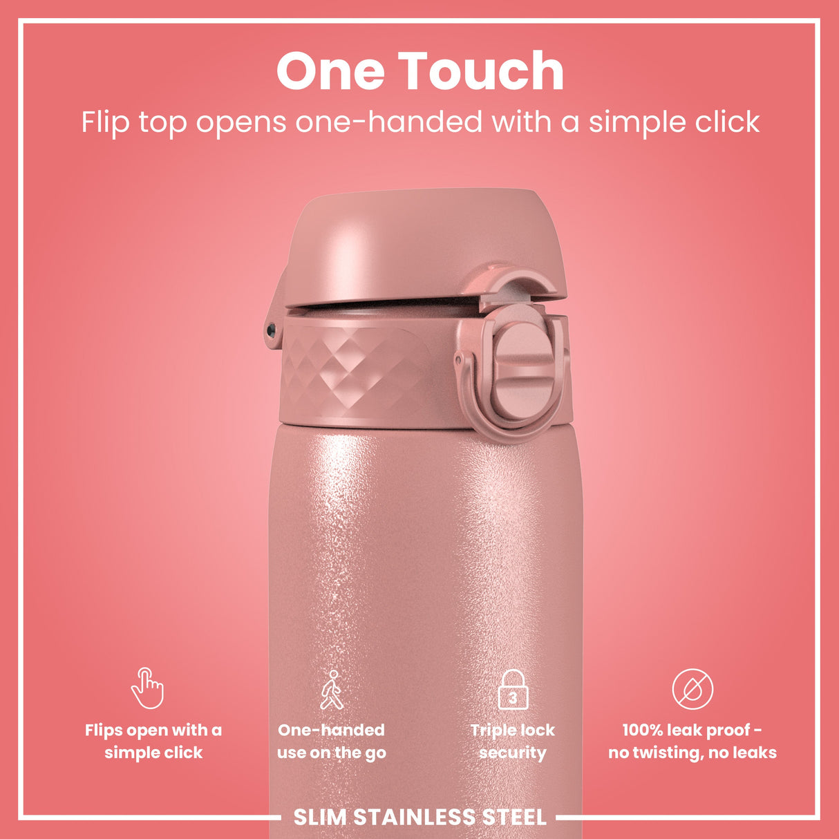 ION8 Steel Slim Leak Proof Water Bottle, Ash Rose, 600ml