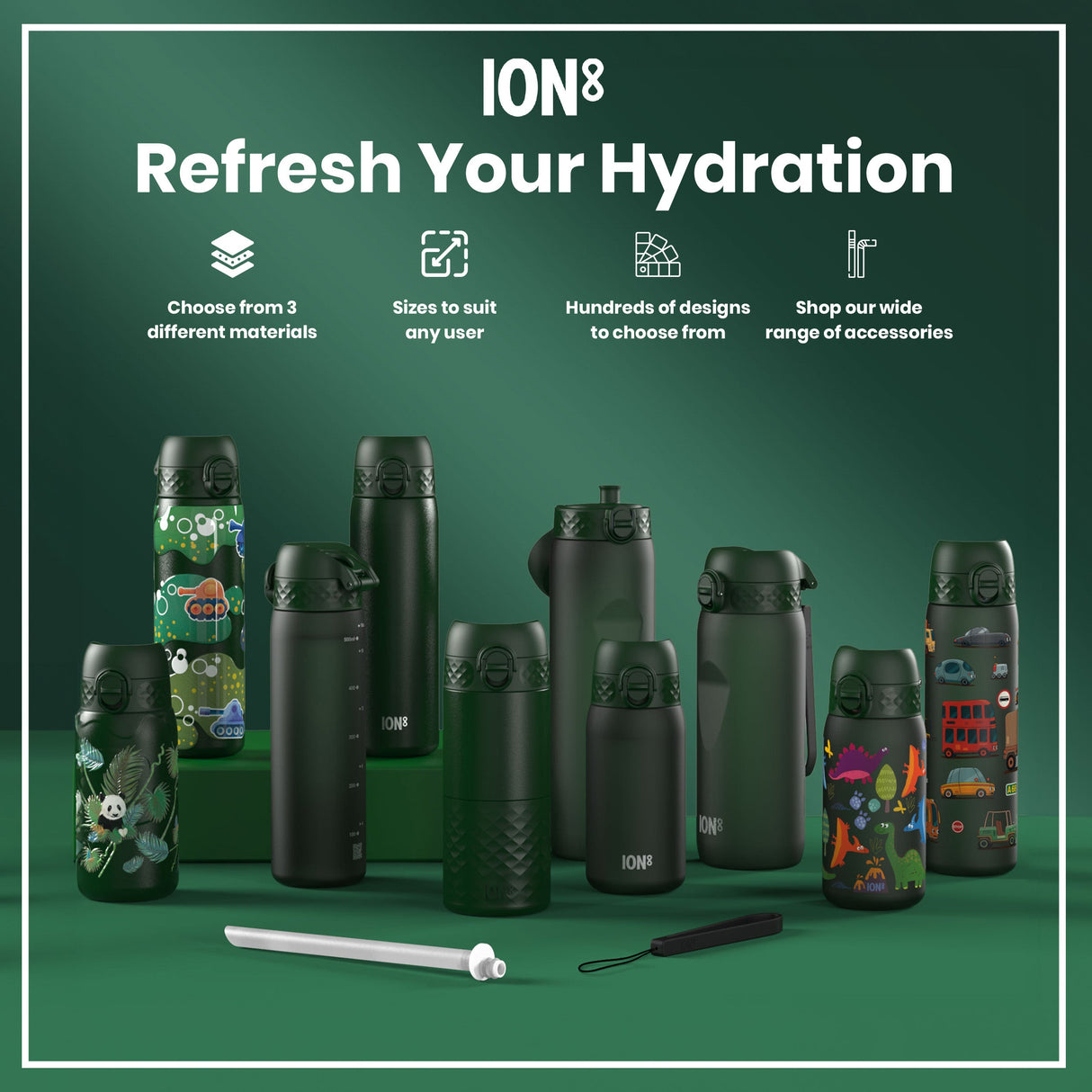 ION8 Recyclon Leak Proof Water Bottle, Dark Green, 1L