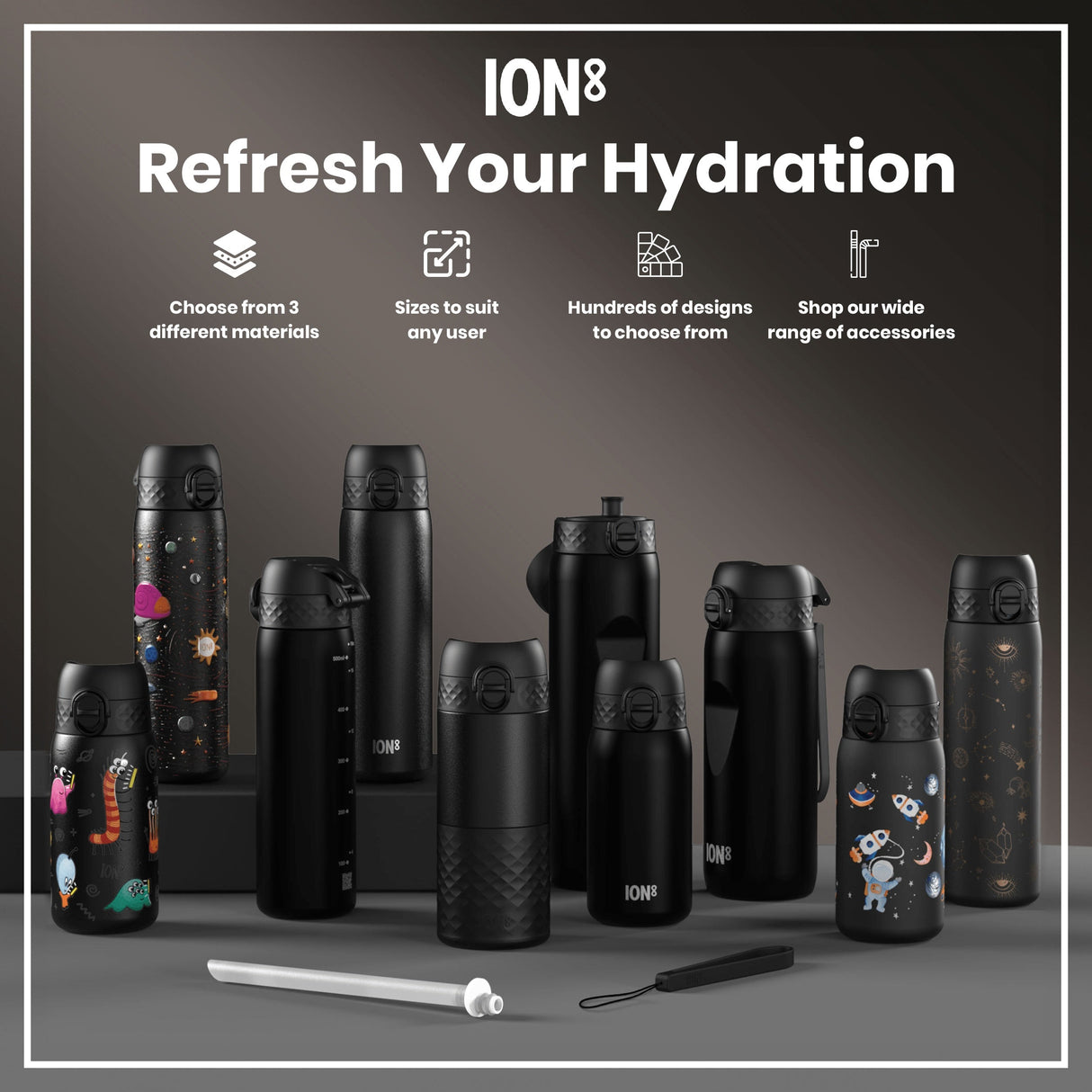 ION8 Recyclon Leak Proof Water Bottle, Black, 750ml