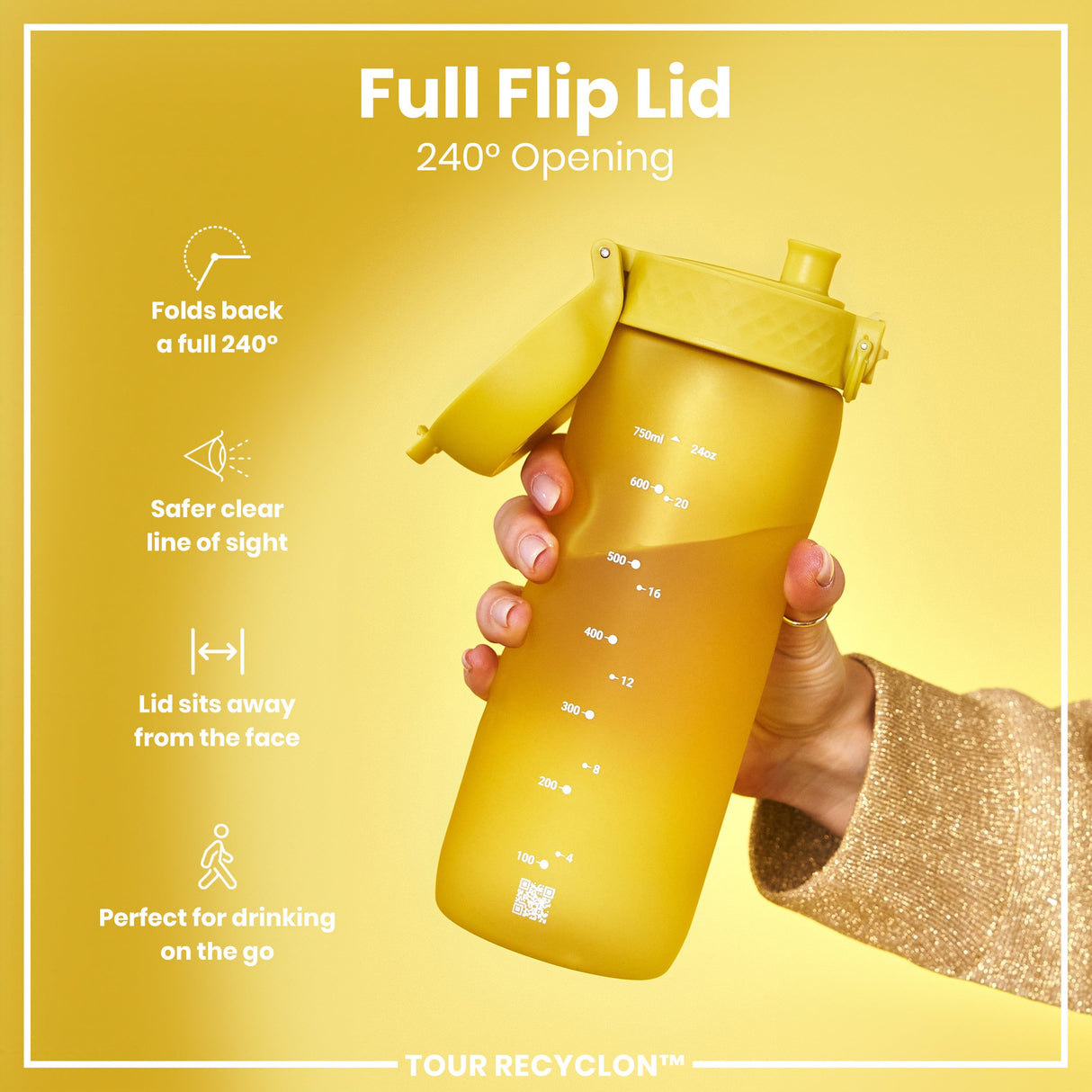 ION8 Recyclon Leak Proof Water Bottle, Yellow, 750ml