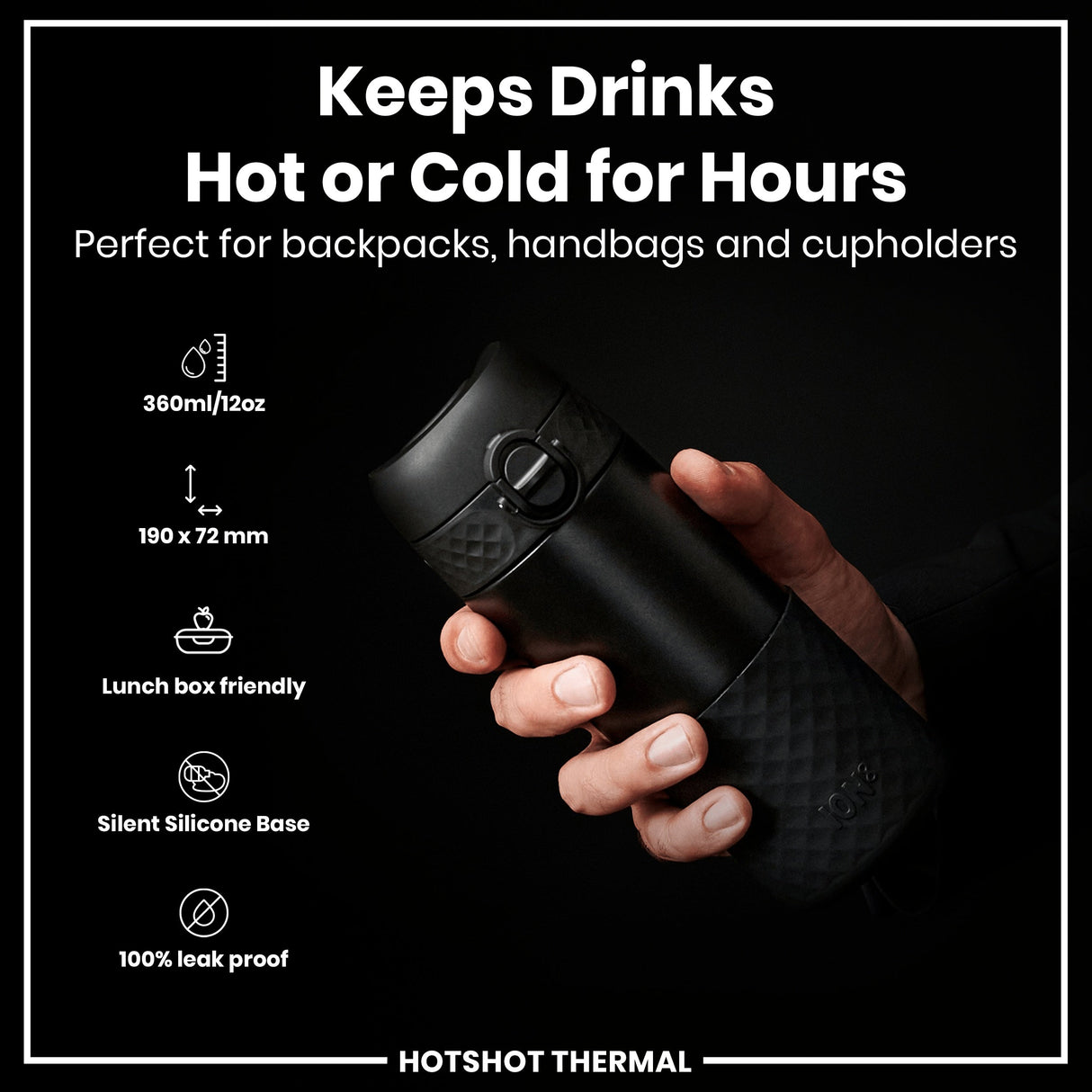 ION8 HotShot Insulated Steel Travel Mug, Black, 360ml