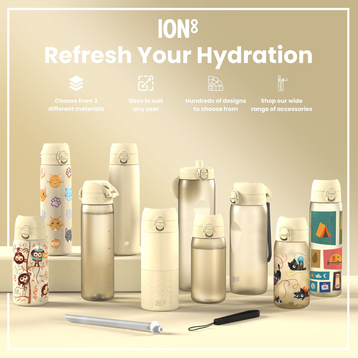 ION8 Steel Slim Leak Proof Water Bottle, Creamy White, 600ml