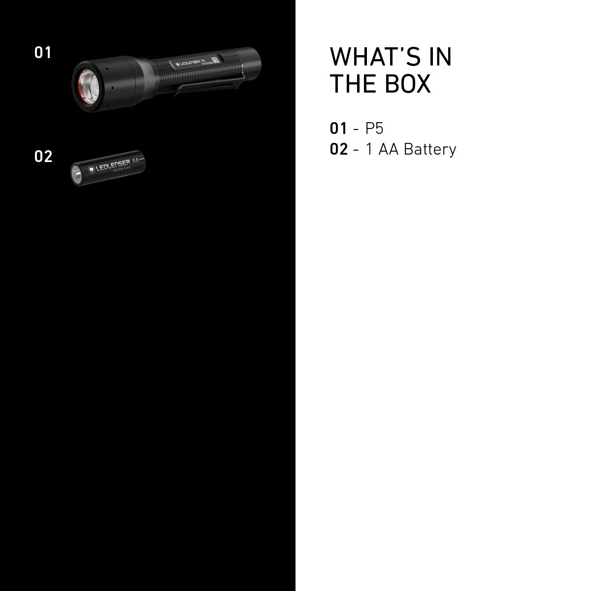 What is in the box with the Ledlenser P5: torch and AA battery