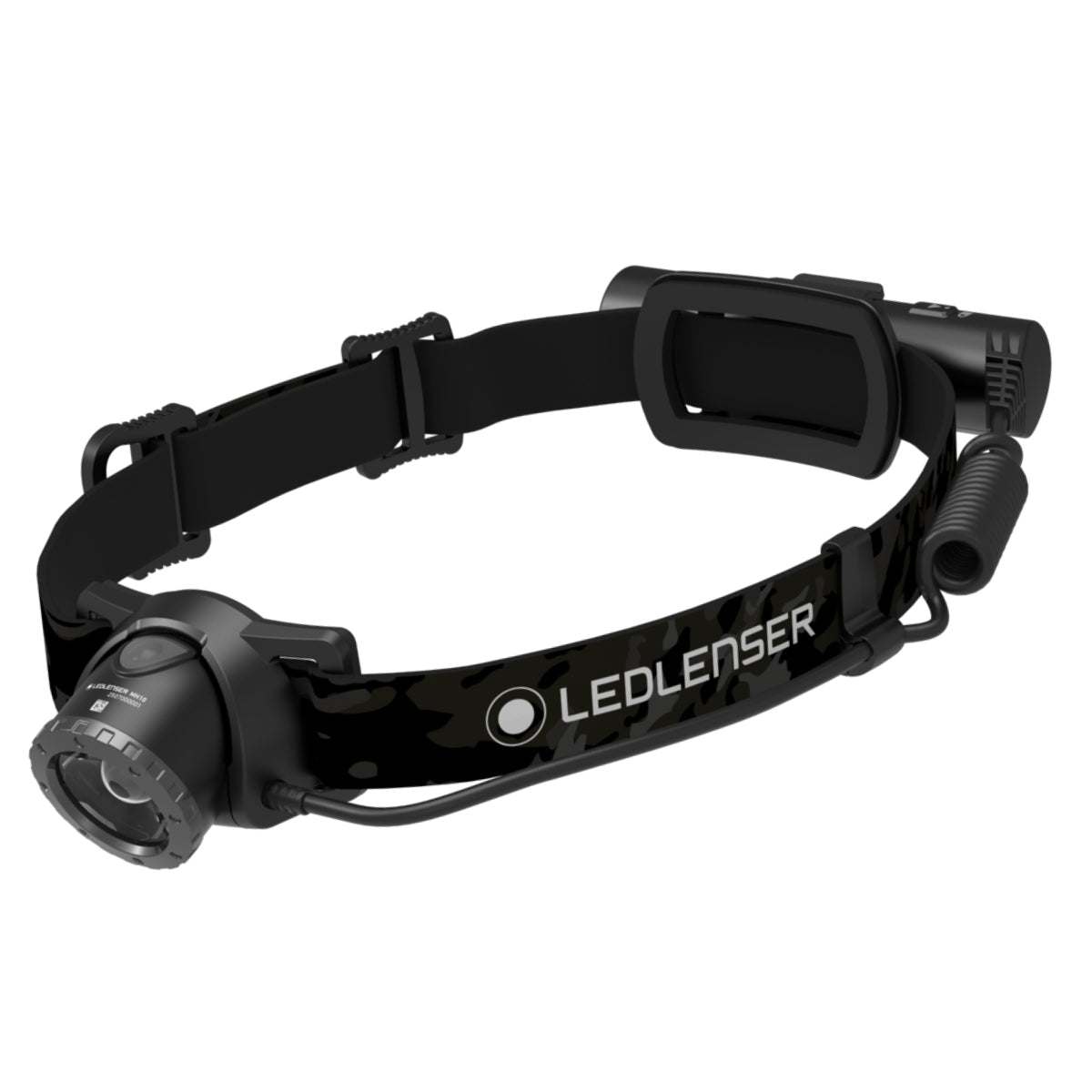 Ledlenser MH10 SE head torch with patterned black headband and rear battery box