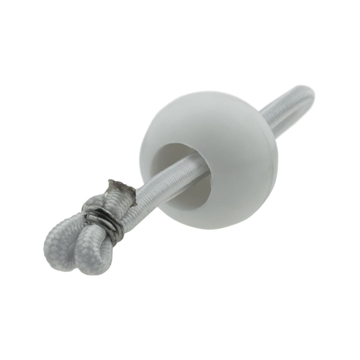 Close-up of the cord joint inside a white bungee ball from the Green S-Grade Tarpaulin with 20 x 4" Bungee Balls (White)