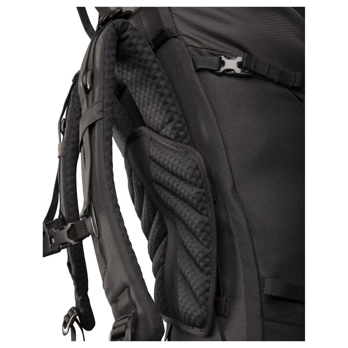 Vango Denali Pro 60:70 rucksack in black, adjustable shoulder harness