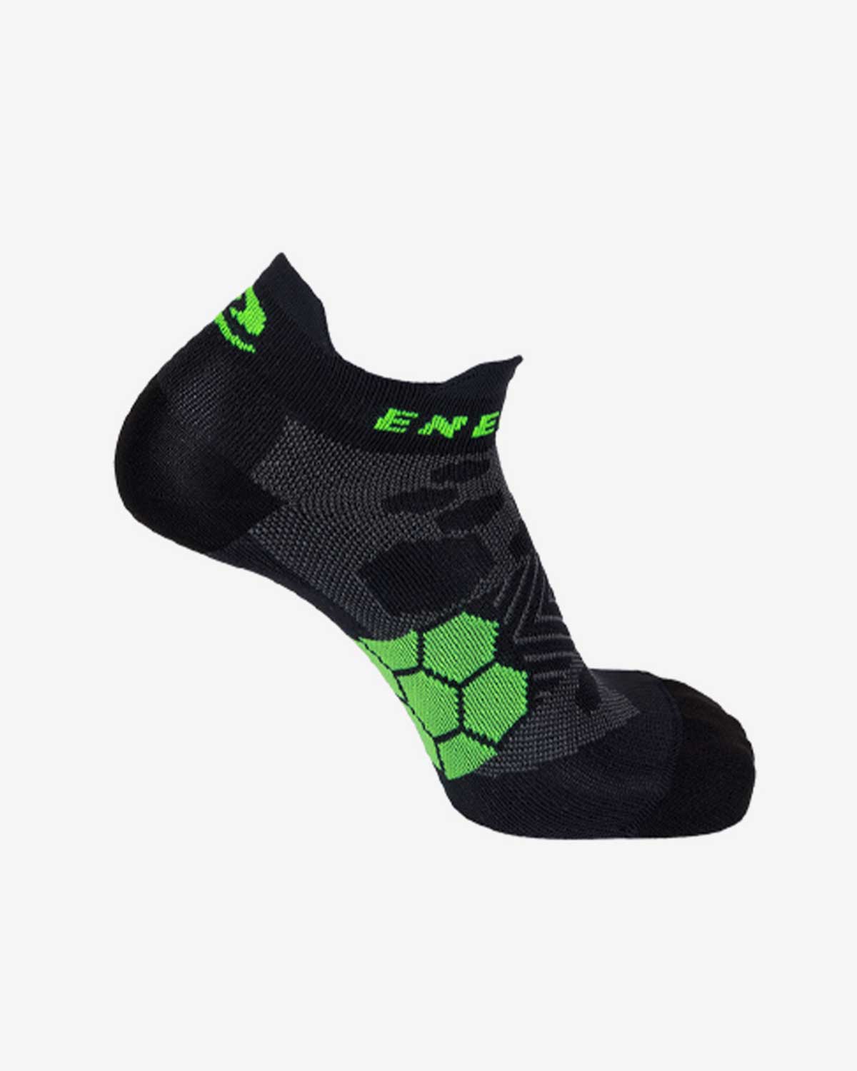Inner side of an Enertor Energy Run sock showing the raised heel lip