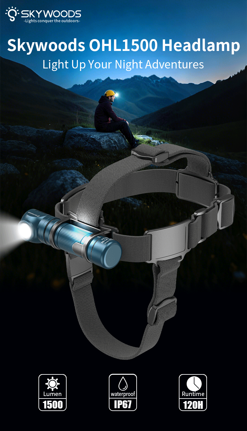 Skywoods OHL1500 Headlamp - product overview with IP67 and 120 hour runtime