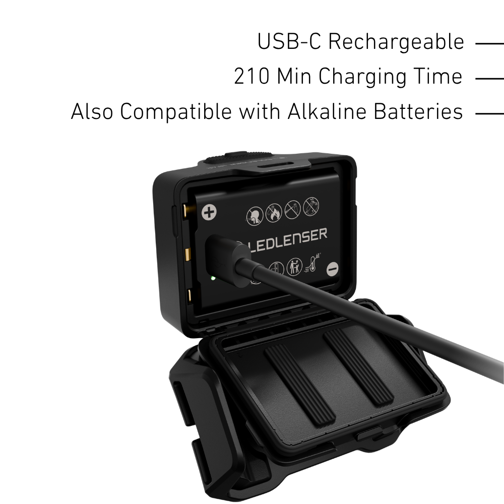 Ledlenser HF4R rechargeable battery charging by USB-C, 210 minutes, also compatible with alkaline batteries