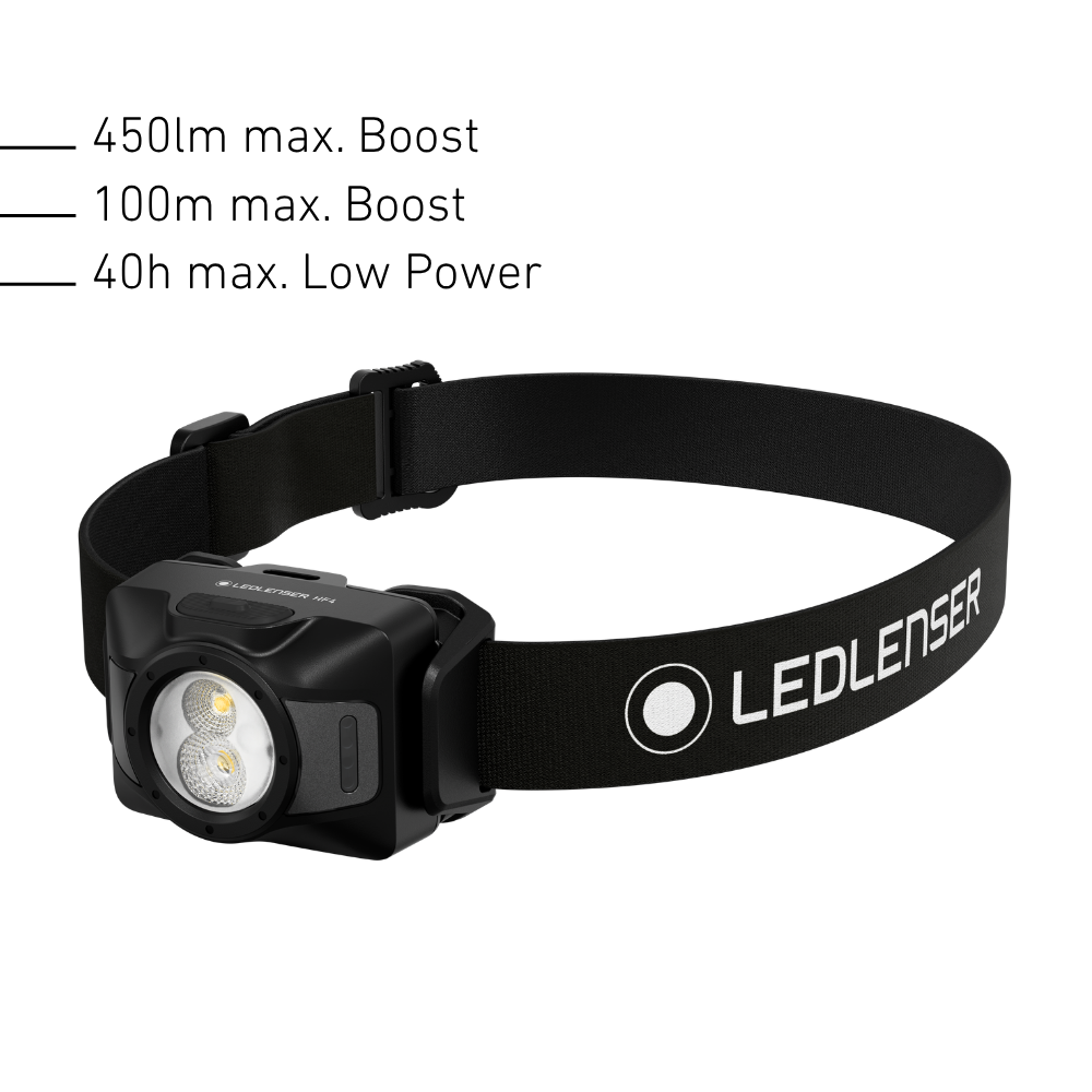 Ledlenser HF4 in black with 450 lumen Boost and 40 hours on Low Power
