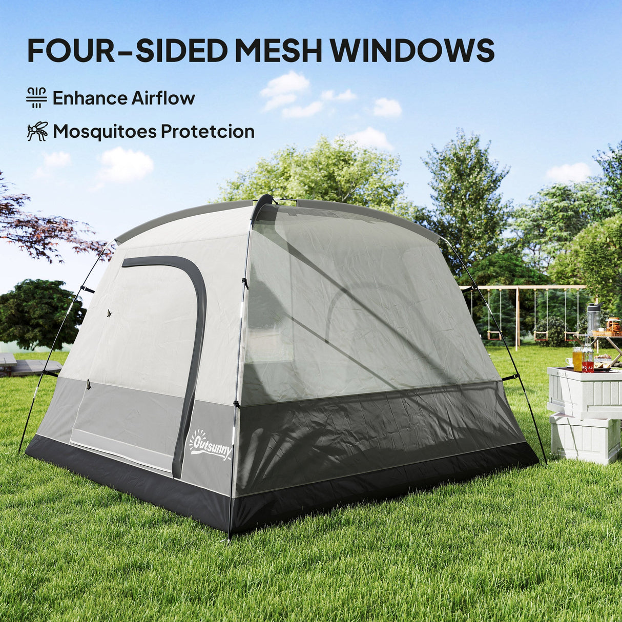 Outsunny 3-4 Person Camping Tent - Dark Grey storage pocket detail