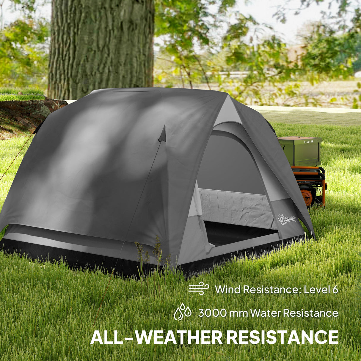 Outsunny 3-4 Person Camping Tent - Dark Grey groundsheet detail