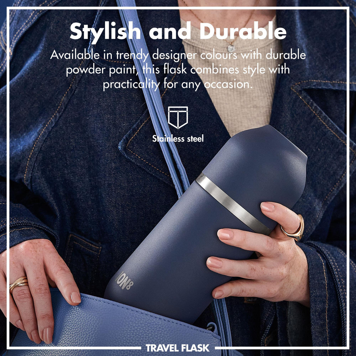 ION8 Luma Insulated Steel Flask & Mug, Ash Navy, 700ml