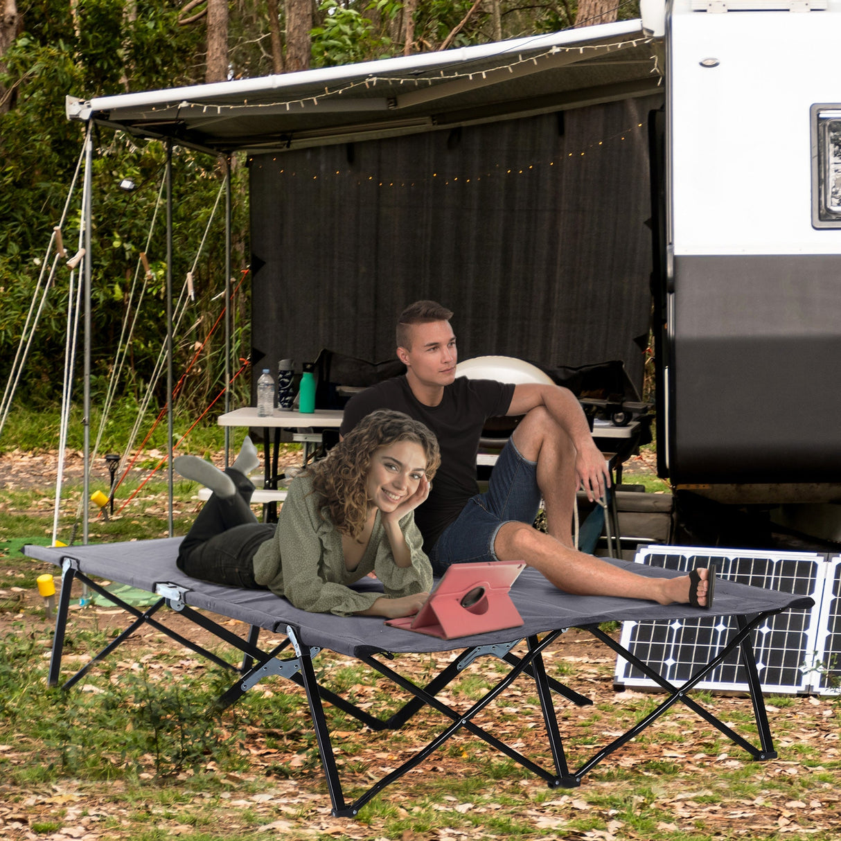 Outsunny Double Camping Cot Bed - Grey alternate angle