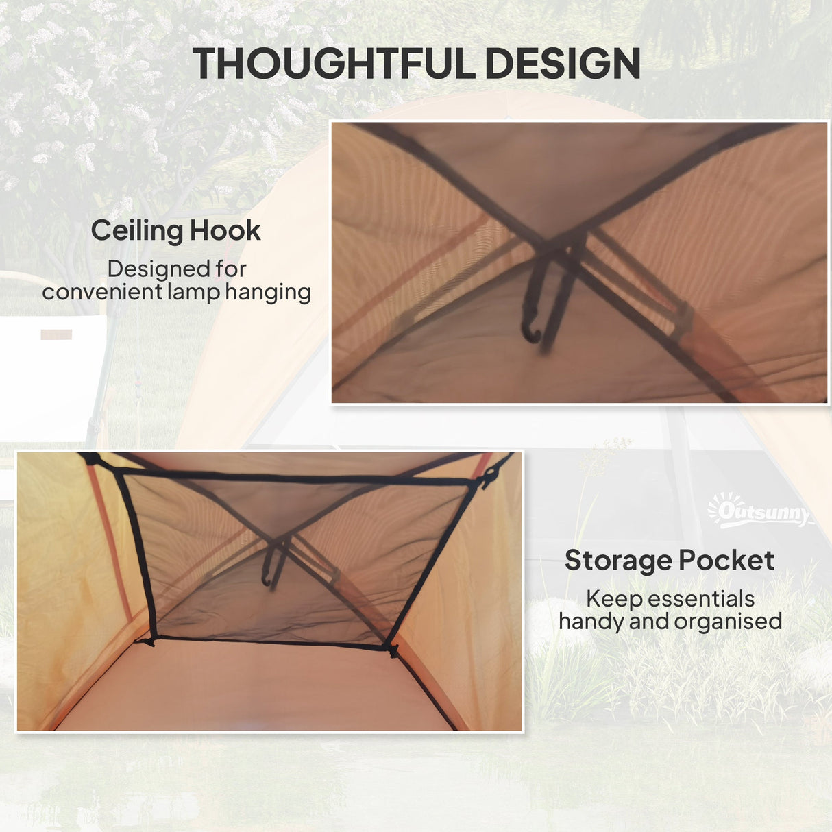 Outsunny 3-4 Person Camping Tent - Brown & Khaki ceiling hook detail