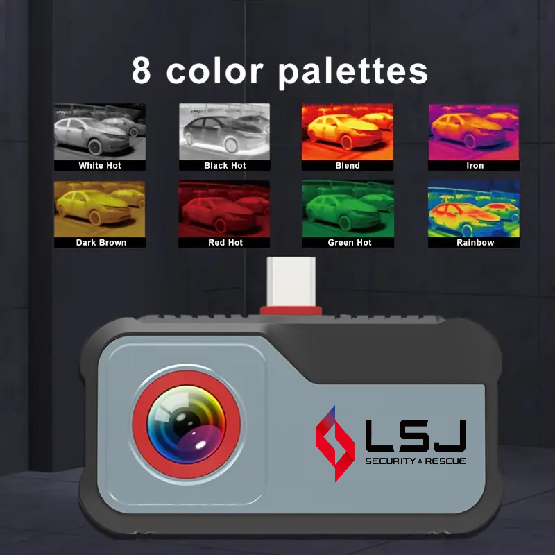 LSJ Mini4 eight colour palettes shown on a thermal image of cars