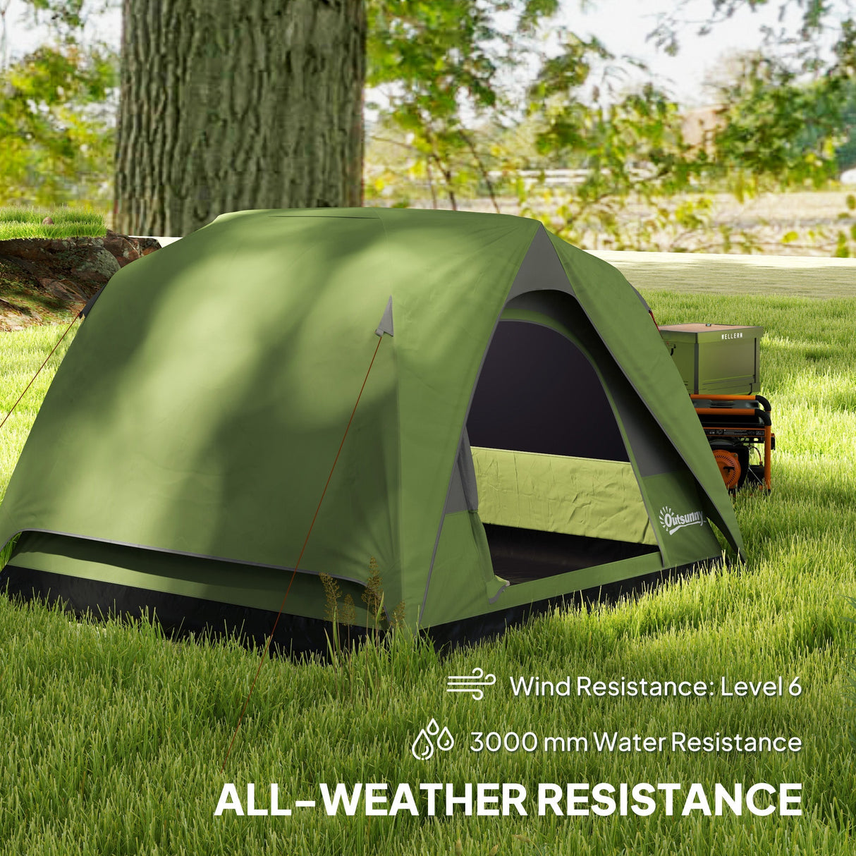 Outsunny 3-4 Person Camping Tent - Olive Green & Grey groundsheet detail