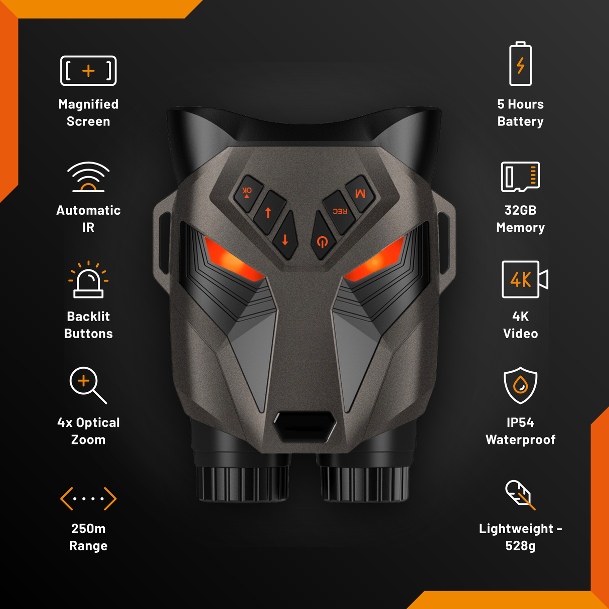 Nightfox Ember Night Vision Binoculars - automatic infrared activation in use