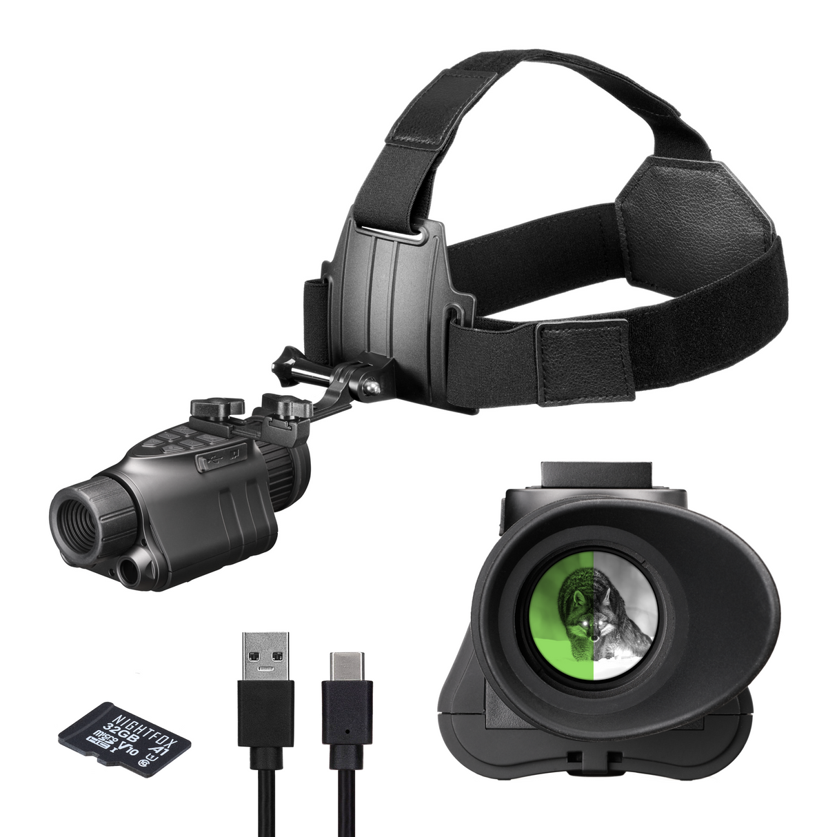 Nightfox Prowl Monocular Night Vision Goggles - USB cable and memory card