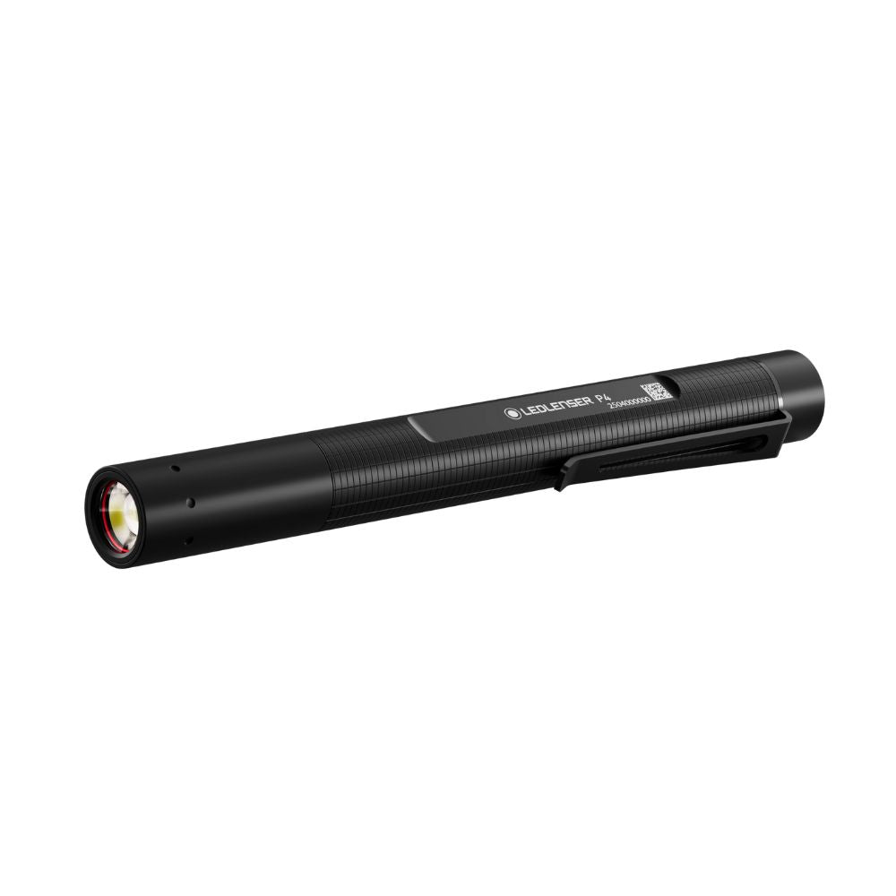 Ledlenser P4 pen light with pocket clip, angled view