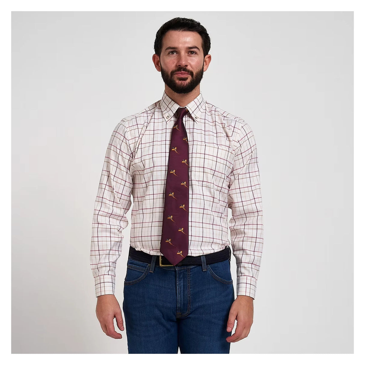 Jack Pyke Pheasant Tie - Wine pheasant pattern detail
