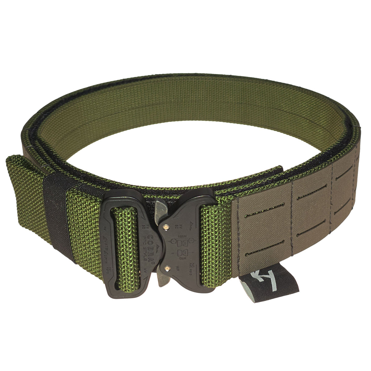 Kydex Customs 2" MOLLE Shooter Belt in OD Green with cobra buckle from the front