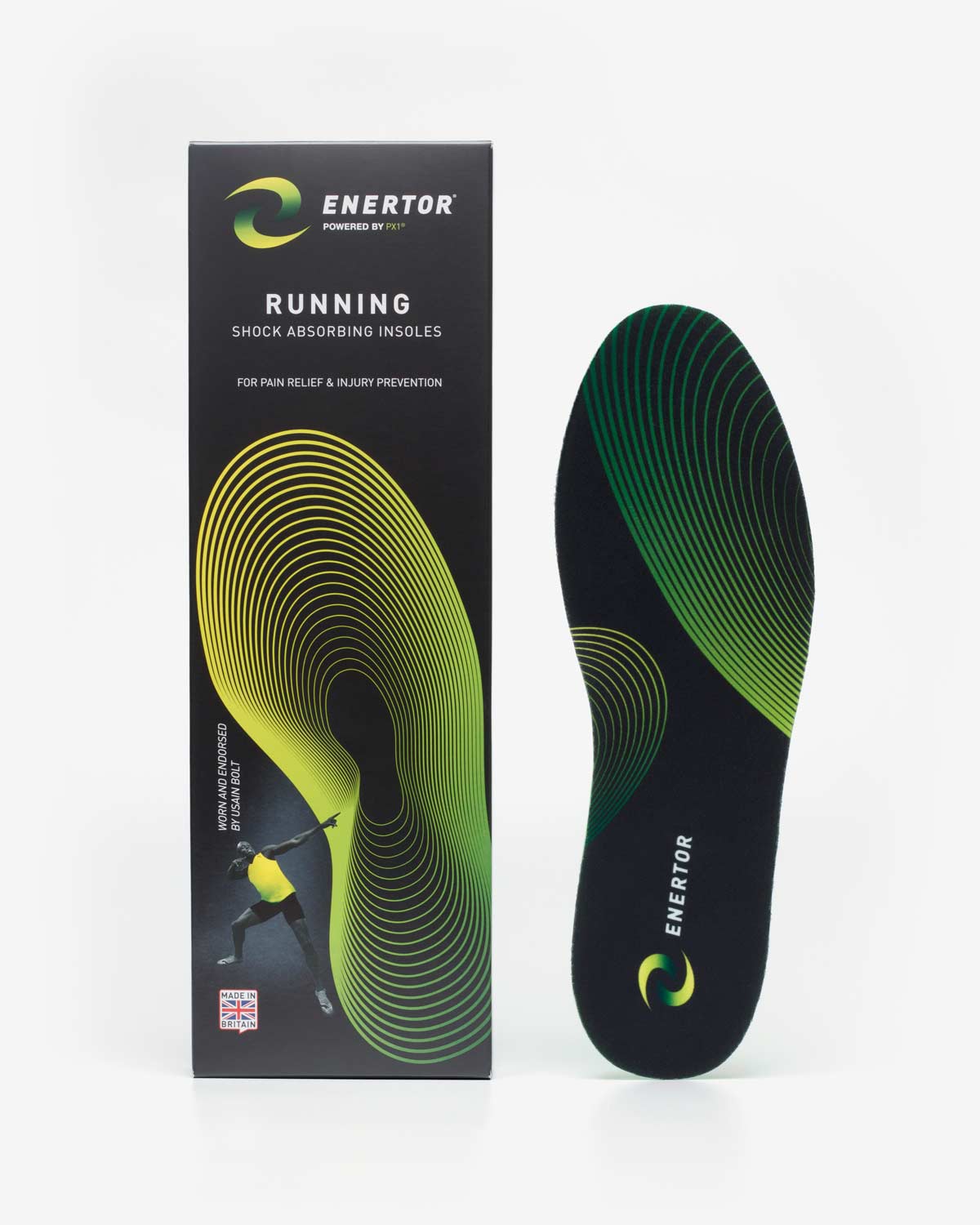 Enertor Running shock absorbing insoles box with a single insole
