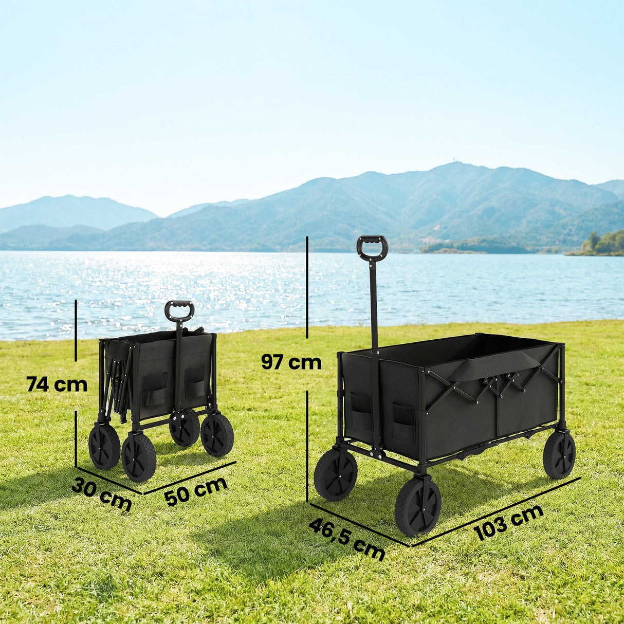 Outsunny 95L Festival Trolley on Wheels - Black side profile