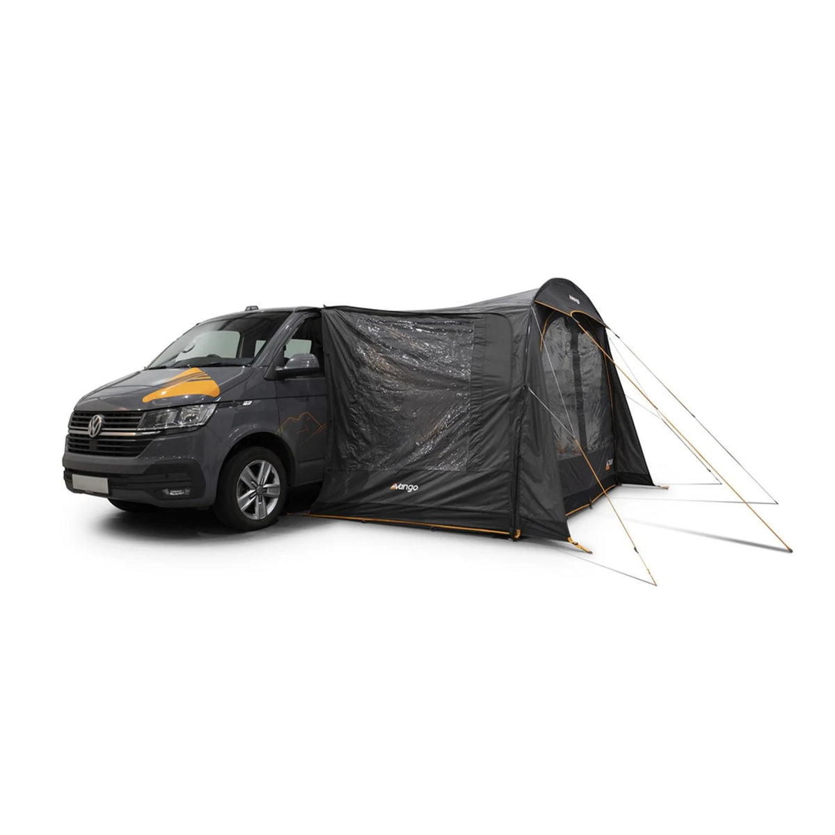 Vango Sunlight awning in smoke with door and walls fitted, attached to a campervan