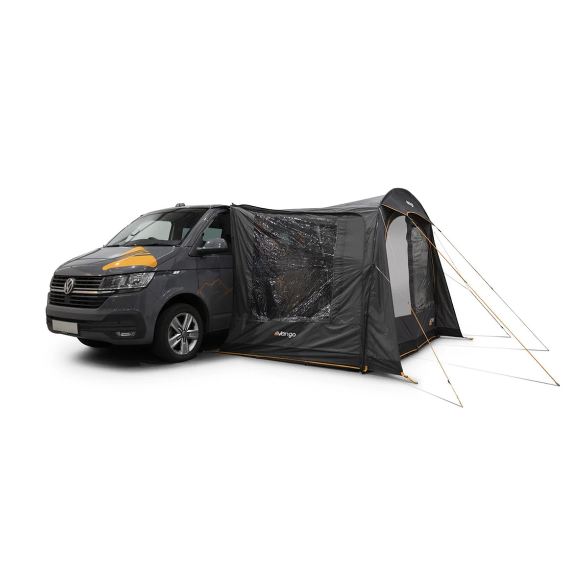 Side view of the Vango Sunlight awning attached to a campervan