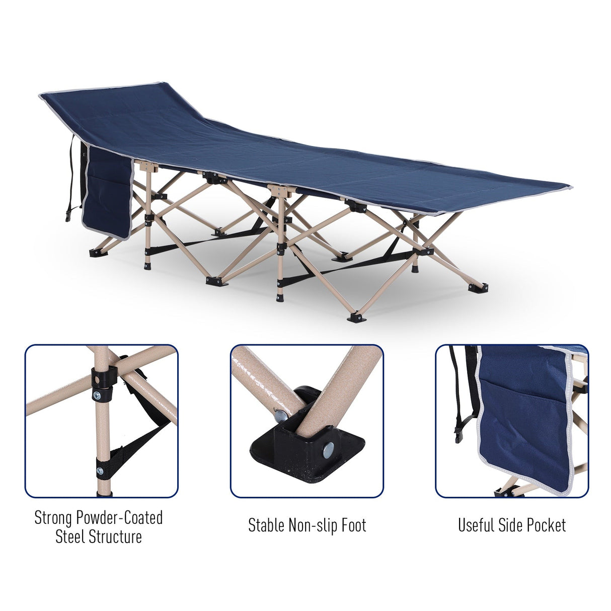 Outsunny Single Person Folding Camping Bed - Blue