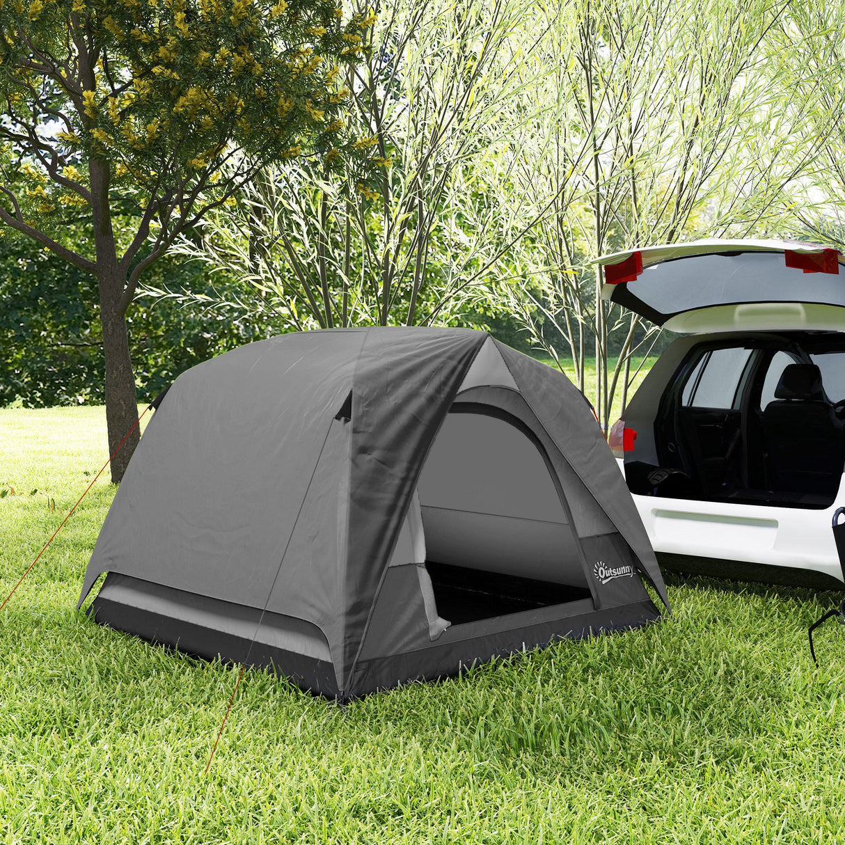 Outsunny 3-4 Person Camping Tent - Dark Grey packed in carry bag