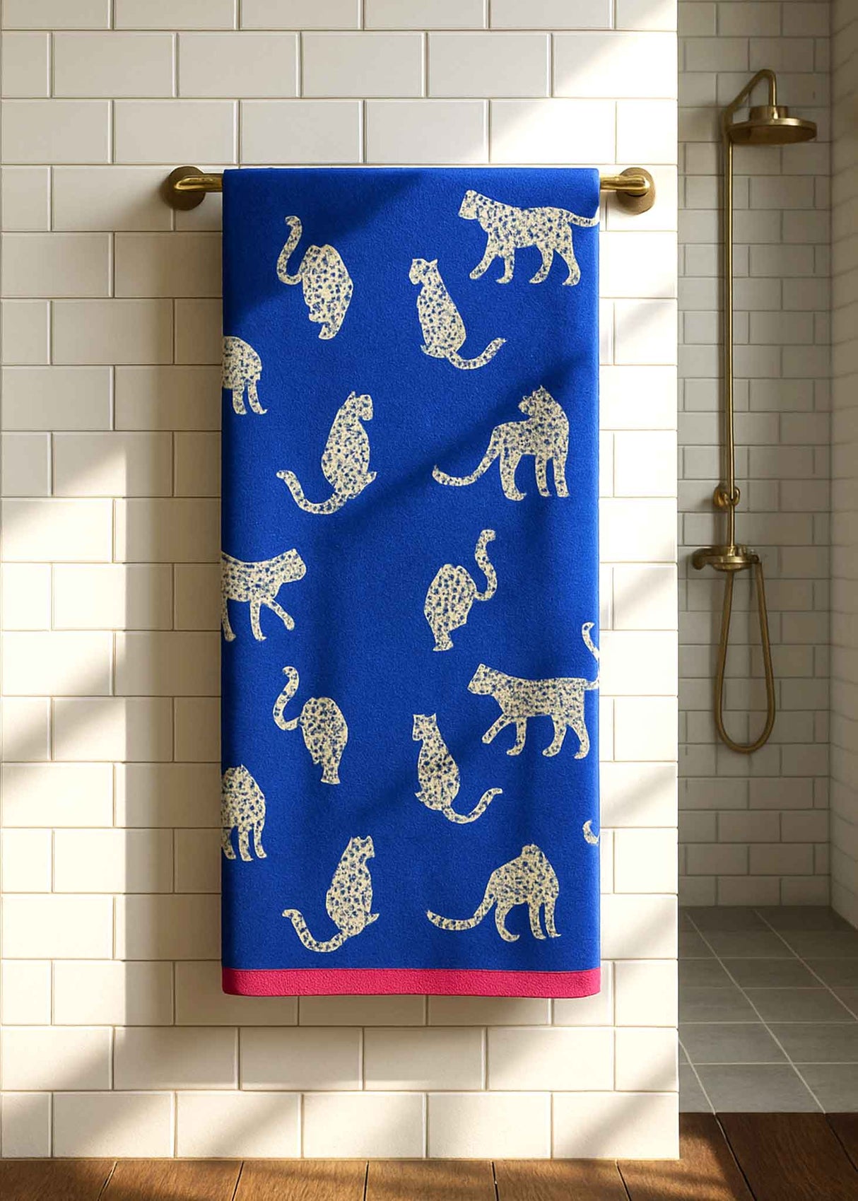 Anorak Snow Leopards Organic Cotton Towel - Bright blue bathroom styling