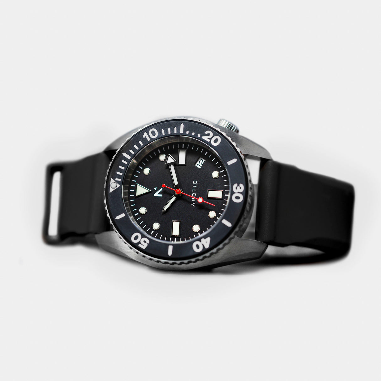 Rotate North Arctic 500m Dive Watch (43mm) in Pitch Black from the front left on white background