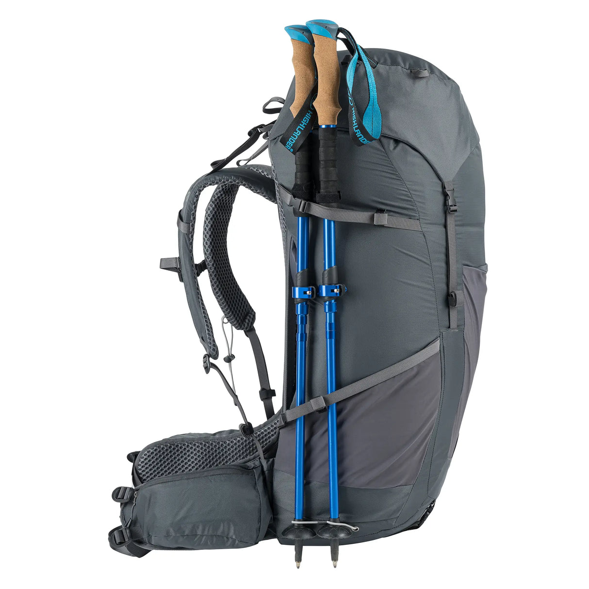 Highlander Ben Nevis Rucksack 65L in grey - close up of pole loops and holder