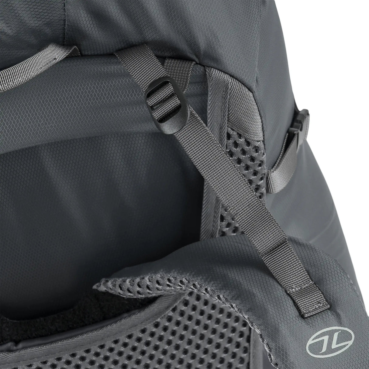 Highlander Ben Nevis Rucksack 65L in grey - close up of adjustable straps
