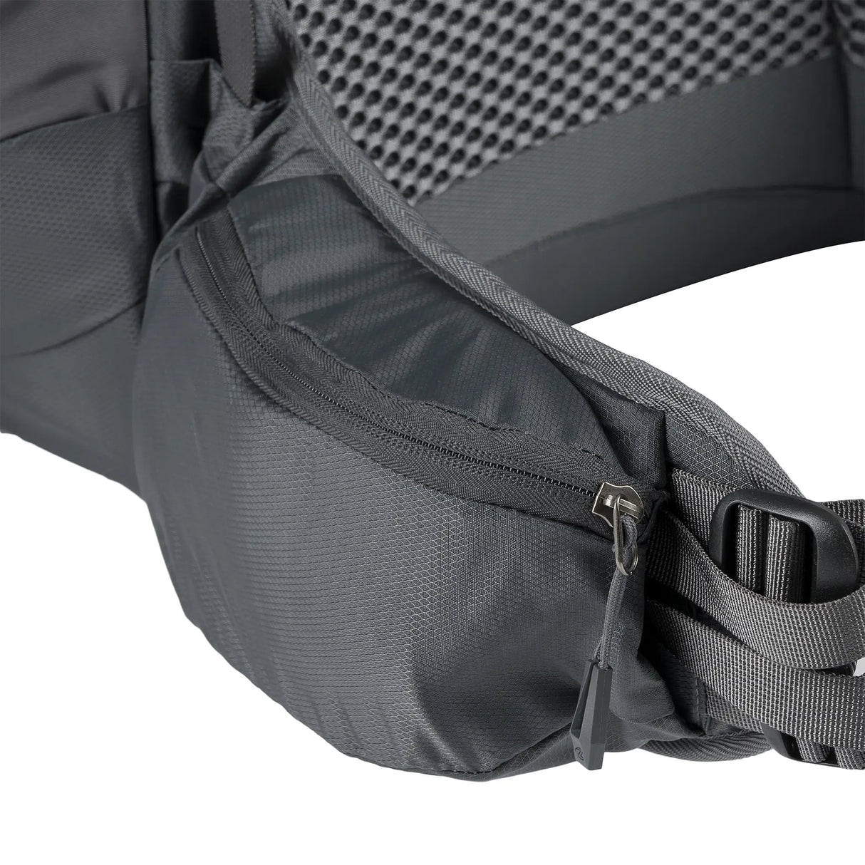 Highlander Ben Nevis Rucksack 65L in grey - close up of waist strap pocket